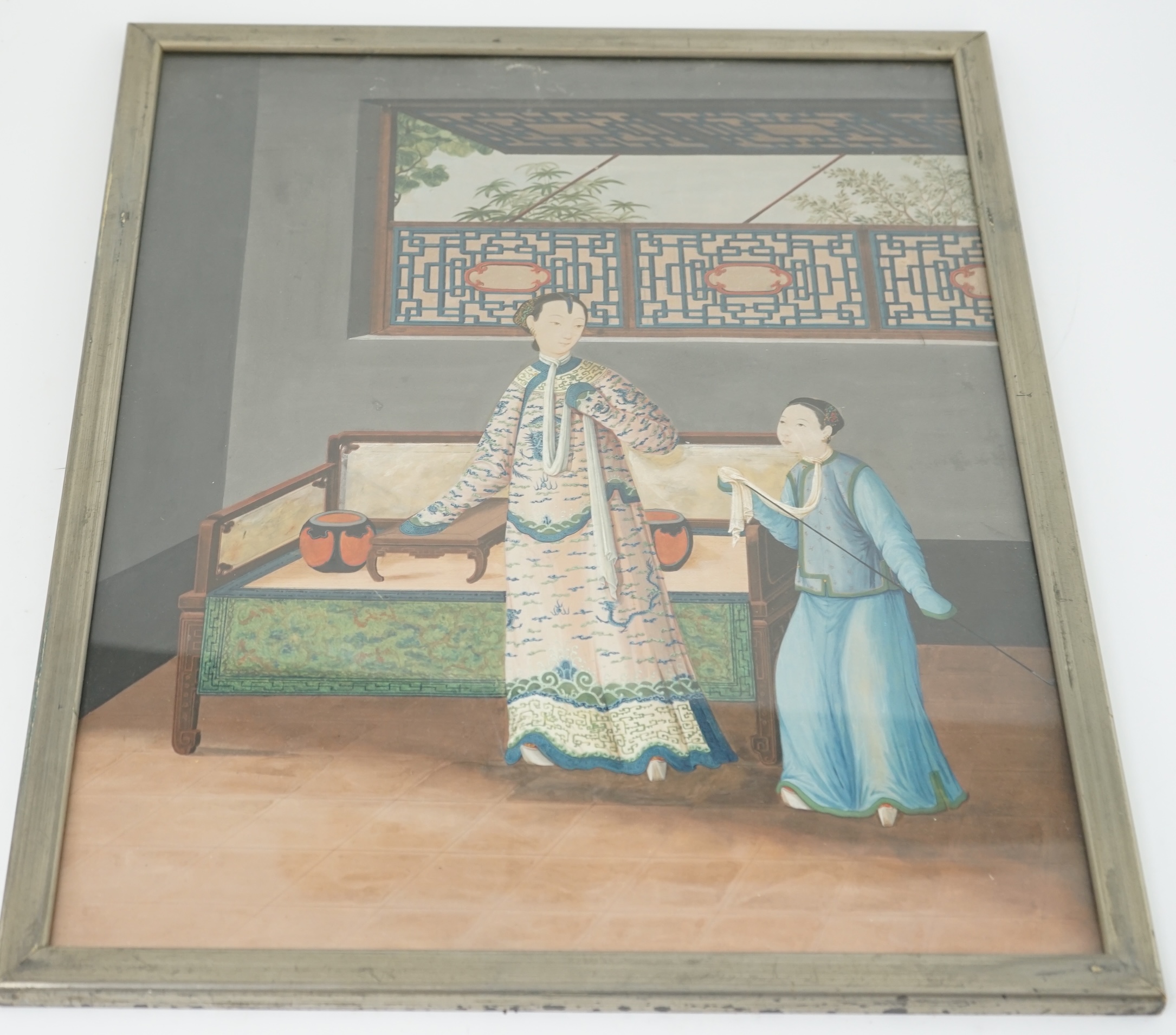 Chinese School, early 19th century, a pair of gouaches, interior scenes